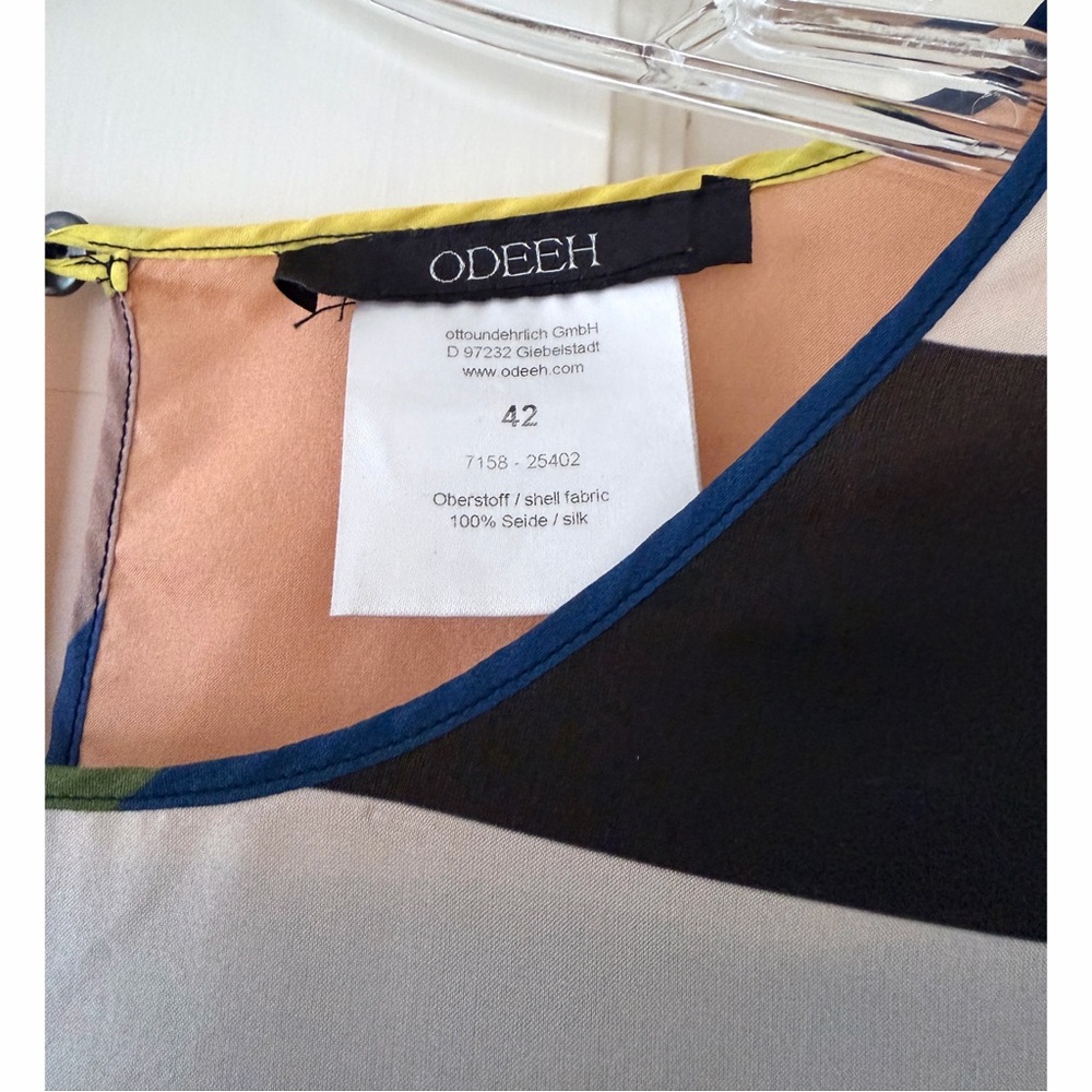 Odeeh Colorful Rainbow Stripe Silk Top Blouse Colorblock Patchwork Rugby 42 - Picture 2 of 16